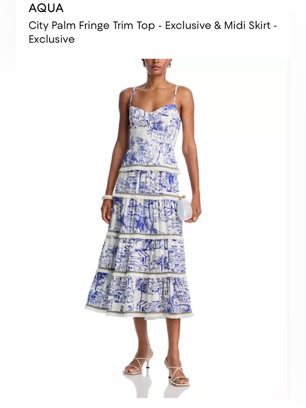 “Aqua” Royal Blue & White Tiered Fringe-Trim Midi Dress
